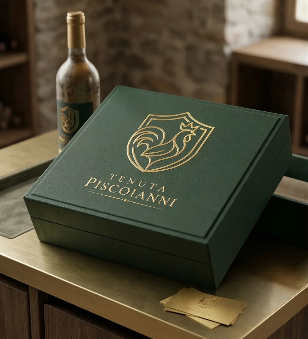 Cofanetto Tenuta Piscoianni con emblema in oro