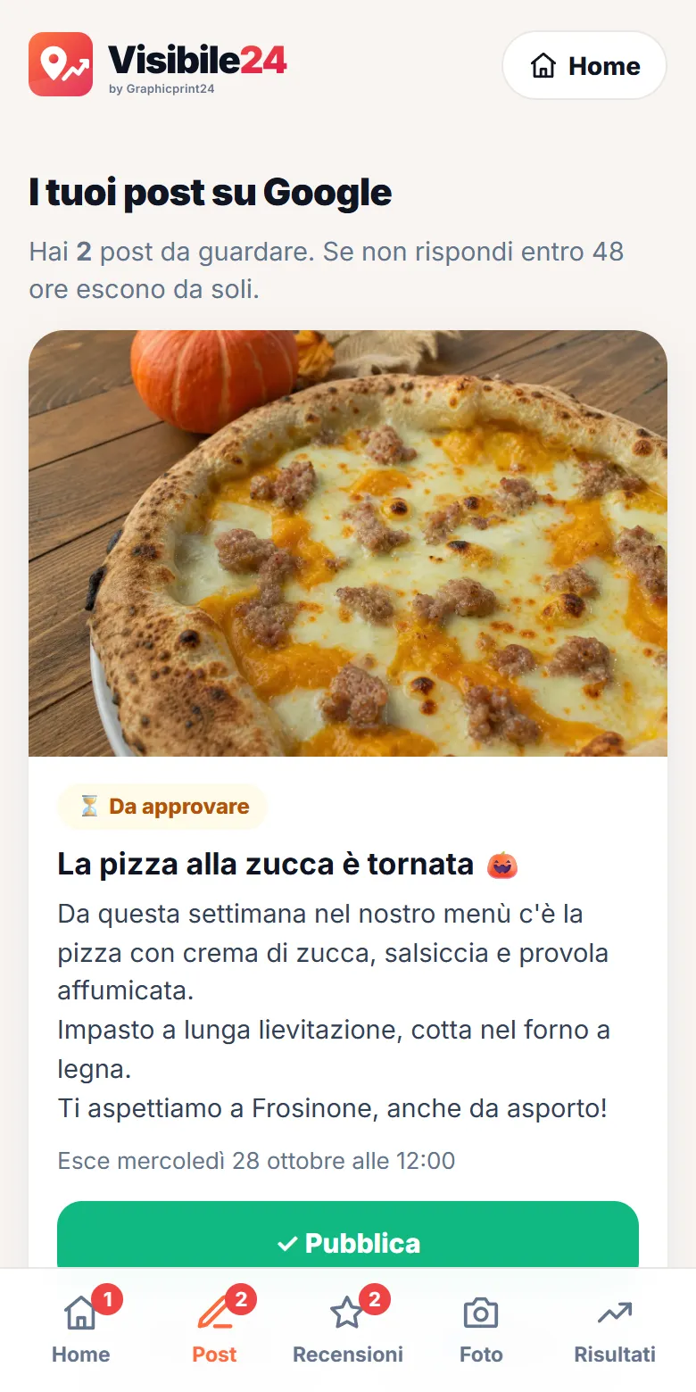 App Visibile24: post per la scheda Google da approvare con un tocco