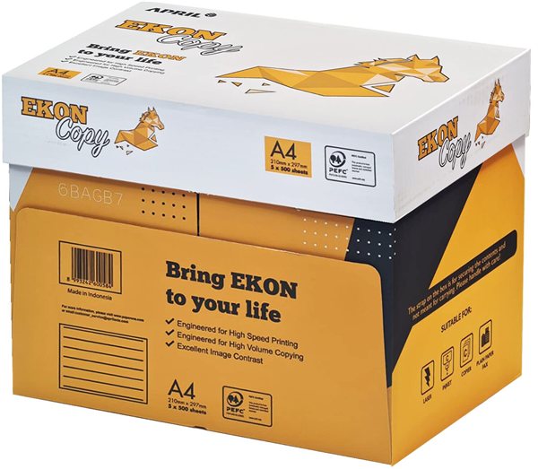 Risme di carta A4 Ekon Copy 75 g, box da 5 risme da 500 fogli