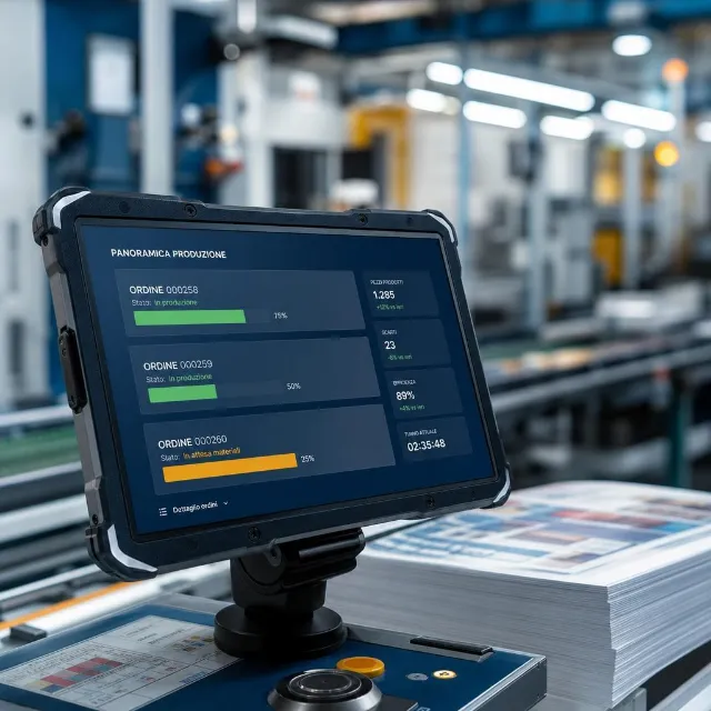 Tablet con l'avanzamento della produzione