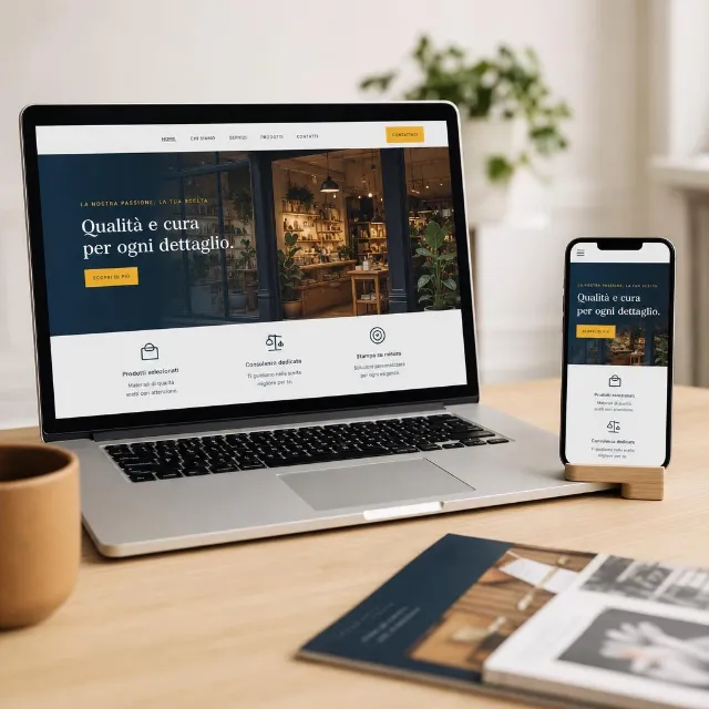 Sito web su computer e telefono