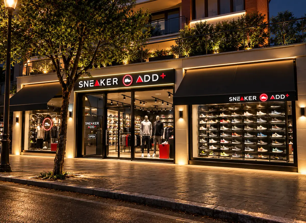 Insegna luminosa a lettere per il negozio di sneaker Sneaker Add+ a Cassino