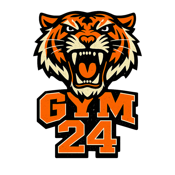 Logo di una palestra con una tigre e la scritta GYM 24 creato da FORGIA24