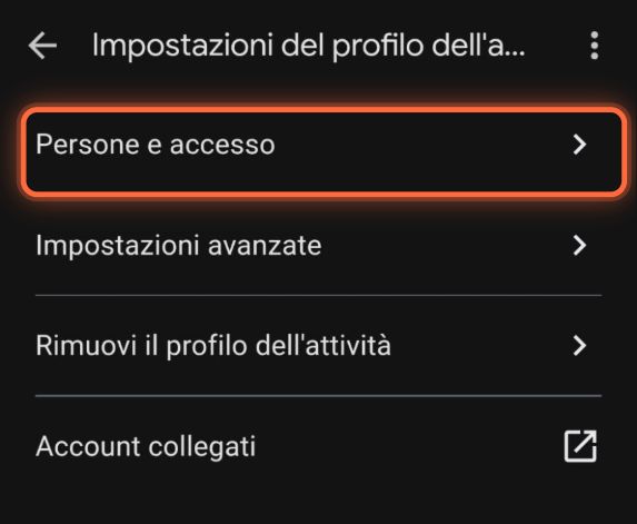 Impostazioni con Persone e accesso cerchiato