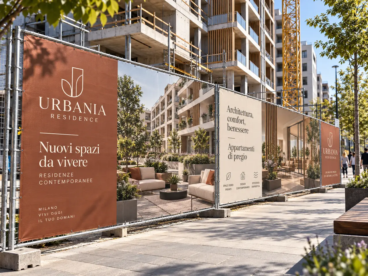 Teli cantiere personalizzati per la vendita di appartamenti in un nuovo residence